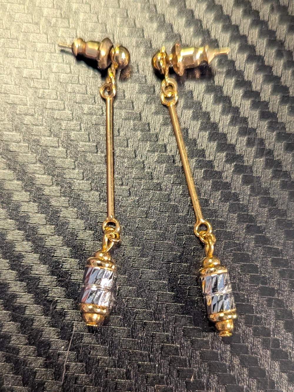 Gold-Tone Drop Earrings with Silver Accent Beads